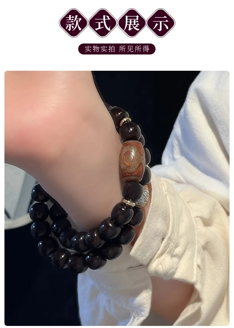 Old Natural Bodhi Root Beads 2 Layers Bracelet for Women Men Buddhist Buddha Mala Prayer Wood Hand Reduce Pressure Jewelry