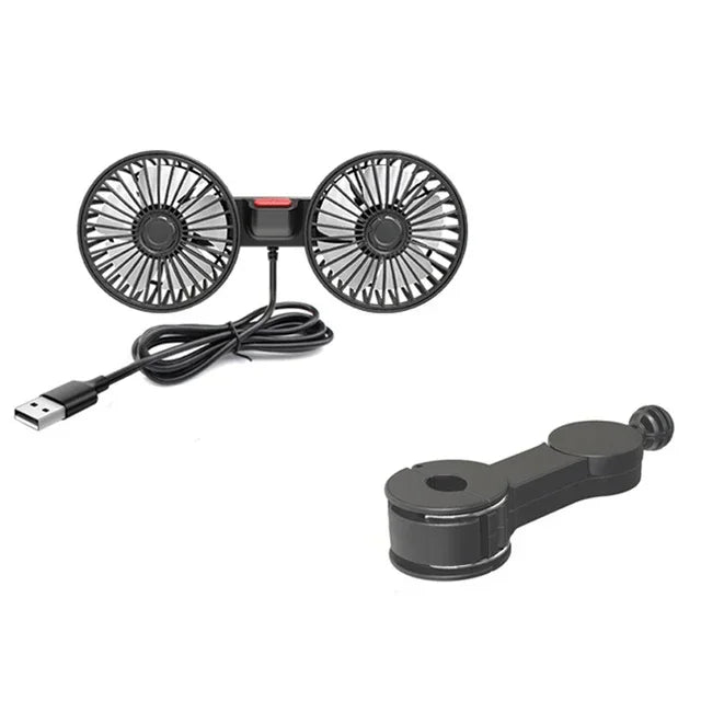Car Seat Back Cooling Fan USB Charge Dual Head Fan 360 Degree Rotation Portable Cooler 3-Speed Super Wind Car Accessories