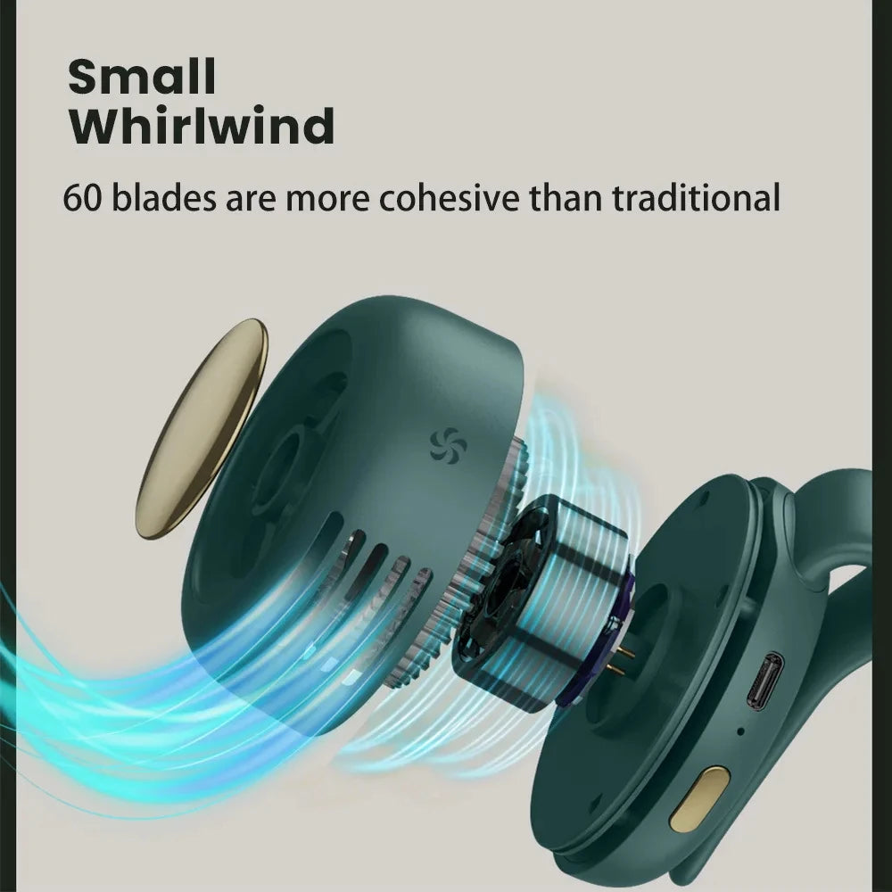 Portable Silent Mini Bladeless Electric Fan Adjustable 3-speed Suspended Waist Fans USB Rechargeable Rotating Boyfriend Gift