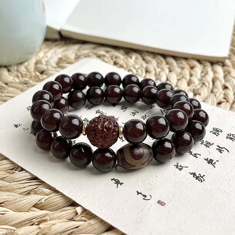 Old Natural Bodhi Root Beads 2 Layers Bracelet for Women Men Buddhist Buddha Mala Prayer Wood Hand Reduce Pressure Jewelry