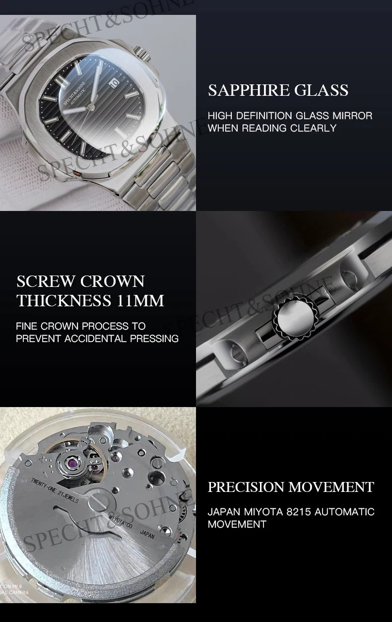2025 Specht&Sohne New Hot Selling Men's Automatic Mechanical Watch Sapphire Crystal Stainless Steel Sports Watch Waterproof 50M