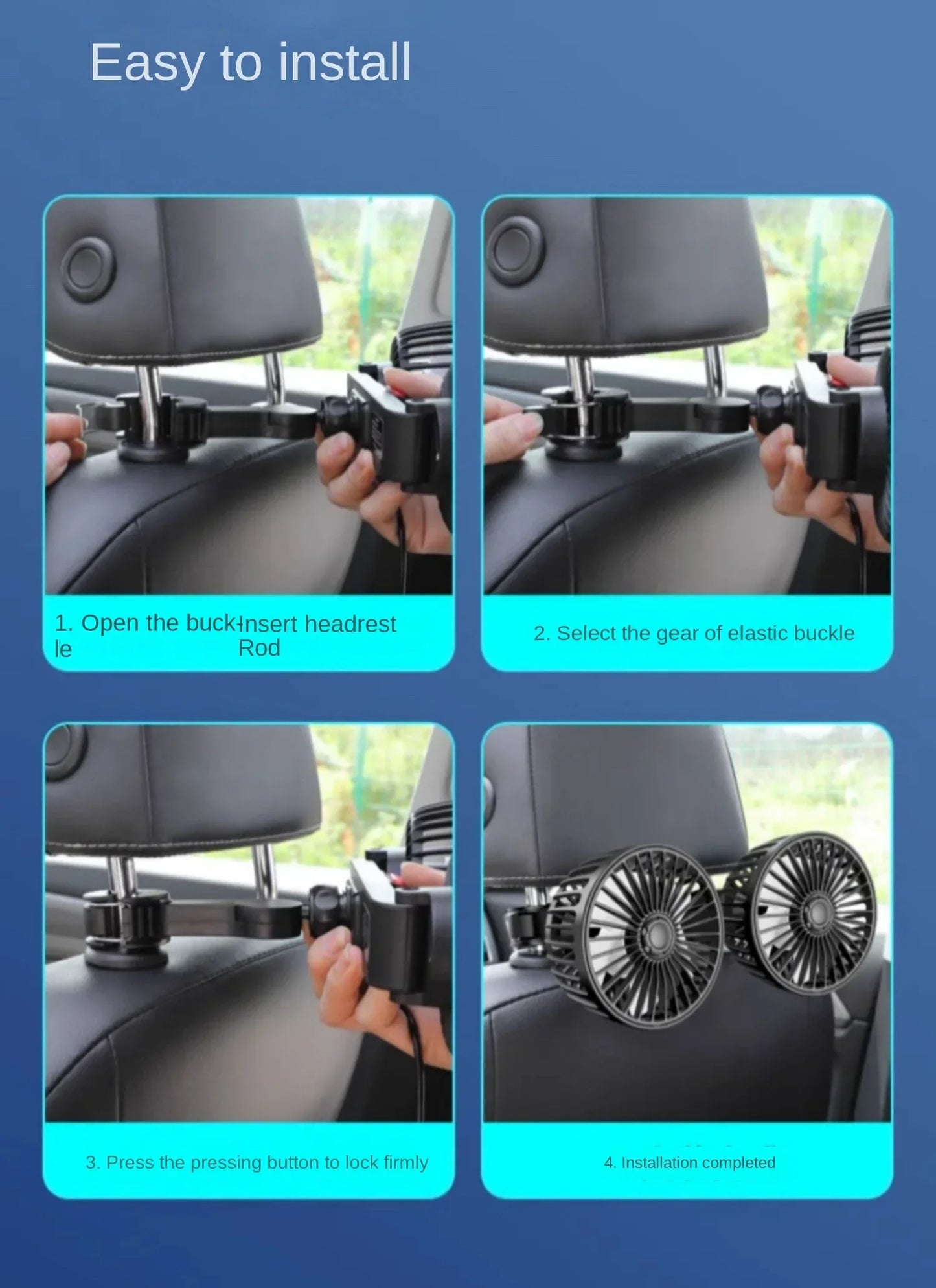 Car Seat Back Cooling Fan USB Charge Dual Head Fan 360 Degree Rotation Portable Cooler 3-Speed Super Wind Car Accessories