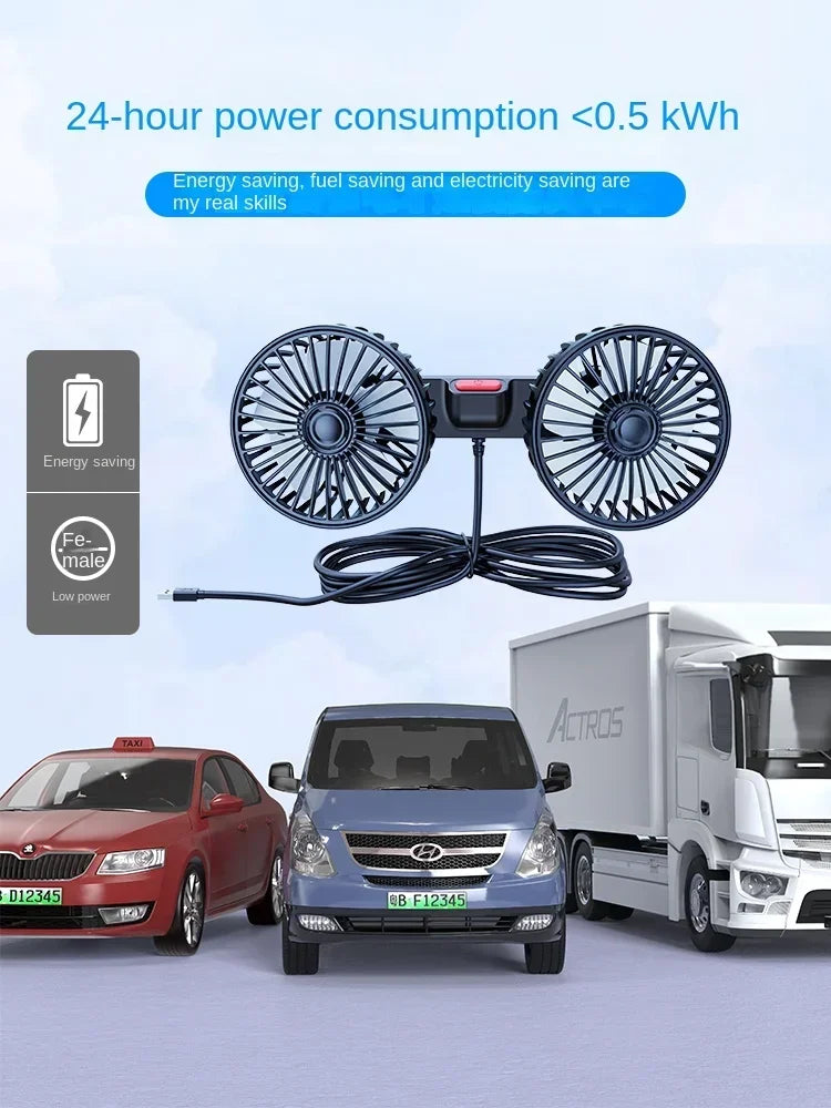 Car Seat Back Cooling Fan USB Charge Dual Head Fan 360 Degree Rotation Portable Cooler 3-Speed Super Wind Car Accessories