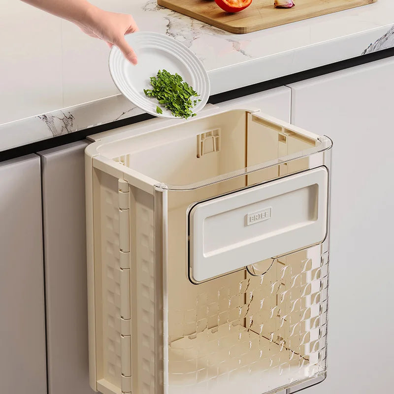 Kitchen Foldable Wall Mounted Waste Bins No-Punch Hanging Trash Can Large Capacity Wastebasket for Home Cabinet Storage Bucket