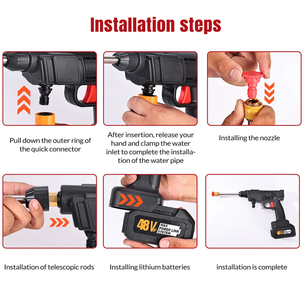 48Hv 30Bar Cordless High Pressure Car Washer Spray Water Gun 10000mAh Lithium Battery Household Electric Car Wash Machine