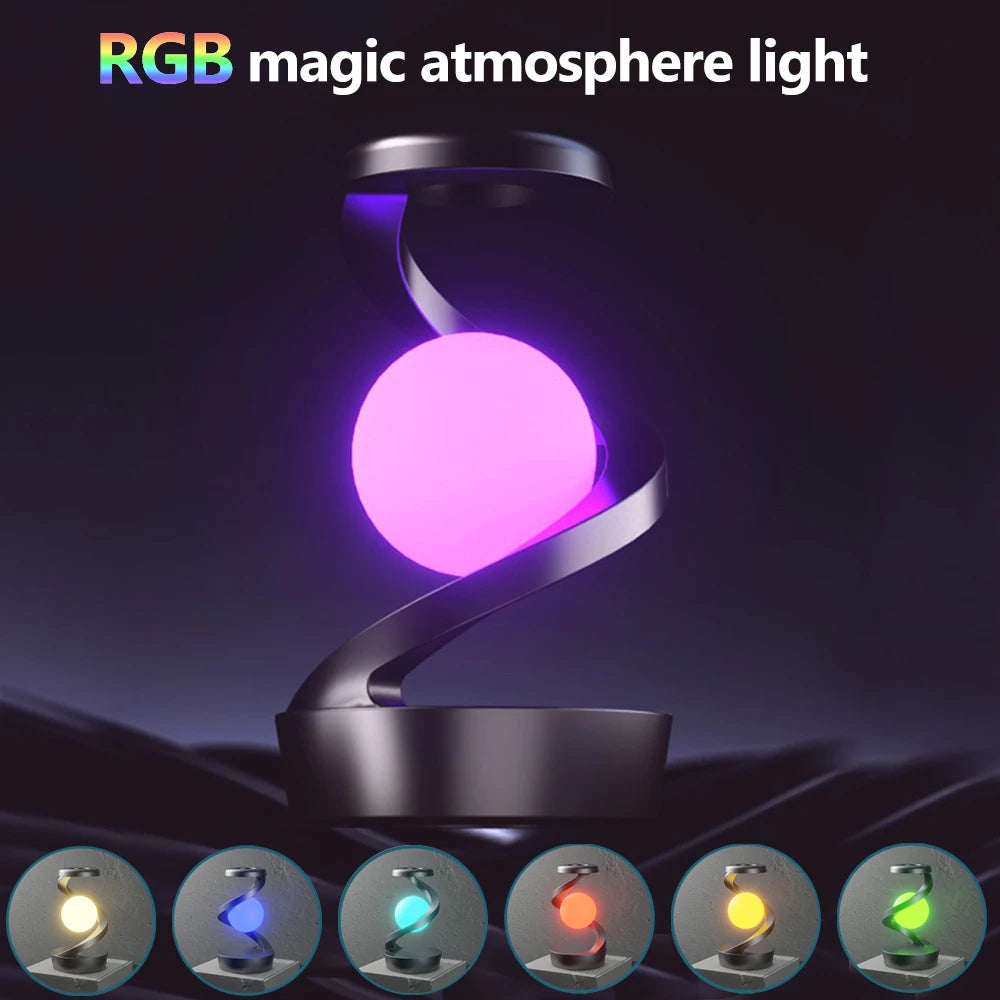 LED 360° Rotating Night Light With Wireless Charger Cordless Desk Lamp Rechargeable LED Levitating Night Light For Living Room