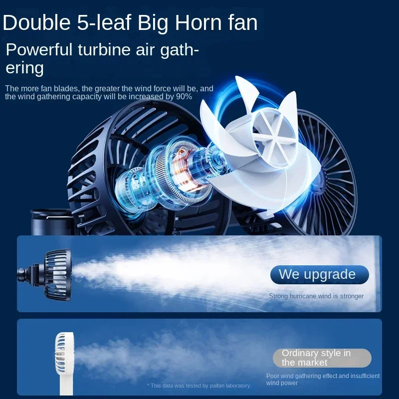 Car Seat Back Cooling Fan USB Charge Dual Head Fan 360 Degree Rotation Portable Cooler 3-Speed Super Wind Car Accessories