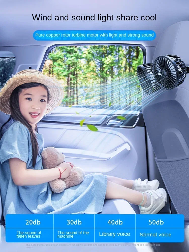 Car Seat Back Cooling Fan USB Charge Dual Head Fan 360 Degree Rotation Portable Cooler 3-Speed Super Wind Car Accessories
