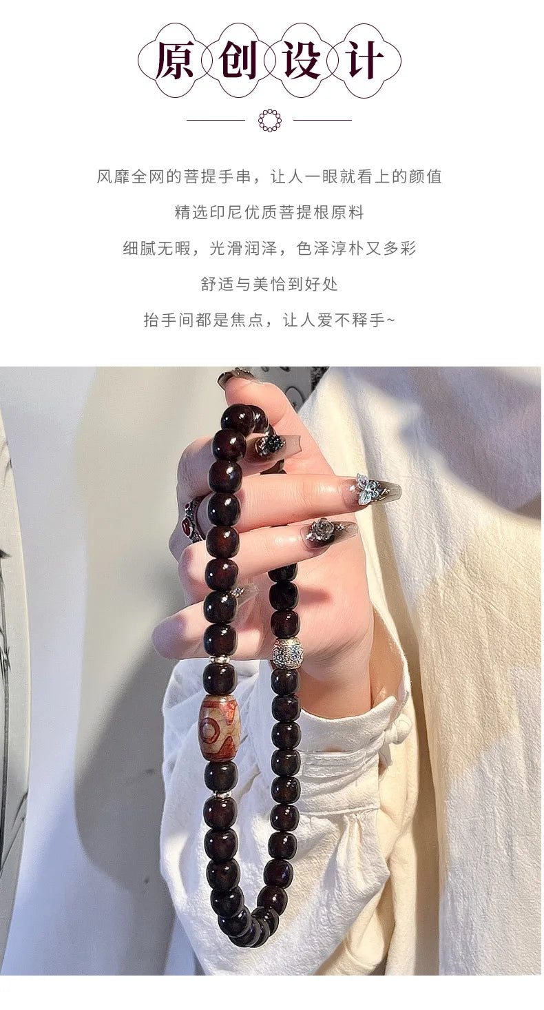Old Natural Bodhi Root Beads 2 Layers Bracelet for Women Men Buddhist Buddha Mala Prayer Wood Hand Reduce Pressure Jewelry