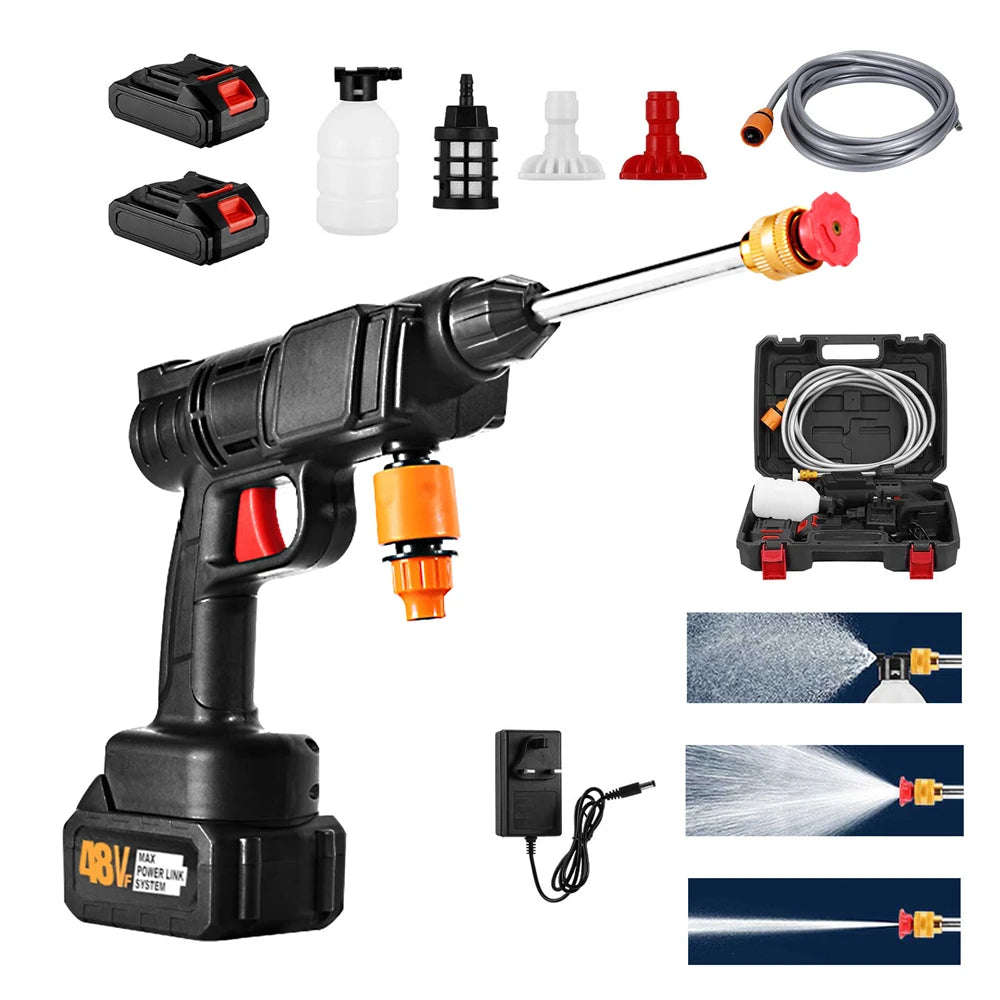48Hv 30Bar Cordless High Pressure Car Washer Spray Water Gun 10000mAh Lithium Battery Household Electric Car Wash Machine