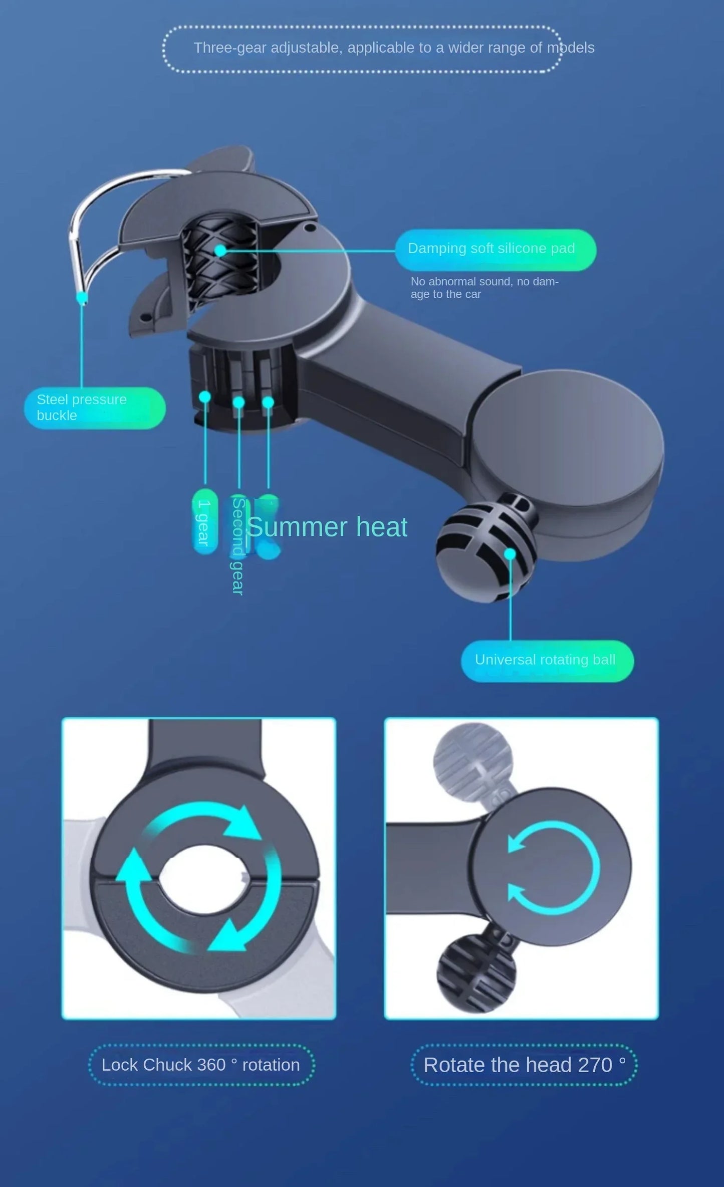 Car Seat Back Cooling Fan USB Charge Dual Head Fan 360 Degree Rotation Portable Cooler 3-Speed Super Wind Car Accessories