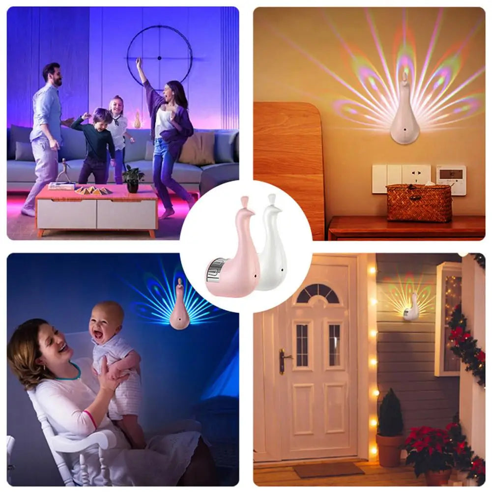 Peacock Projector Lamp Remote Control Night Light Bedside Colorful Atmosphere Light Creative Wall-mounted 9 modes Christmas Gift