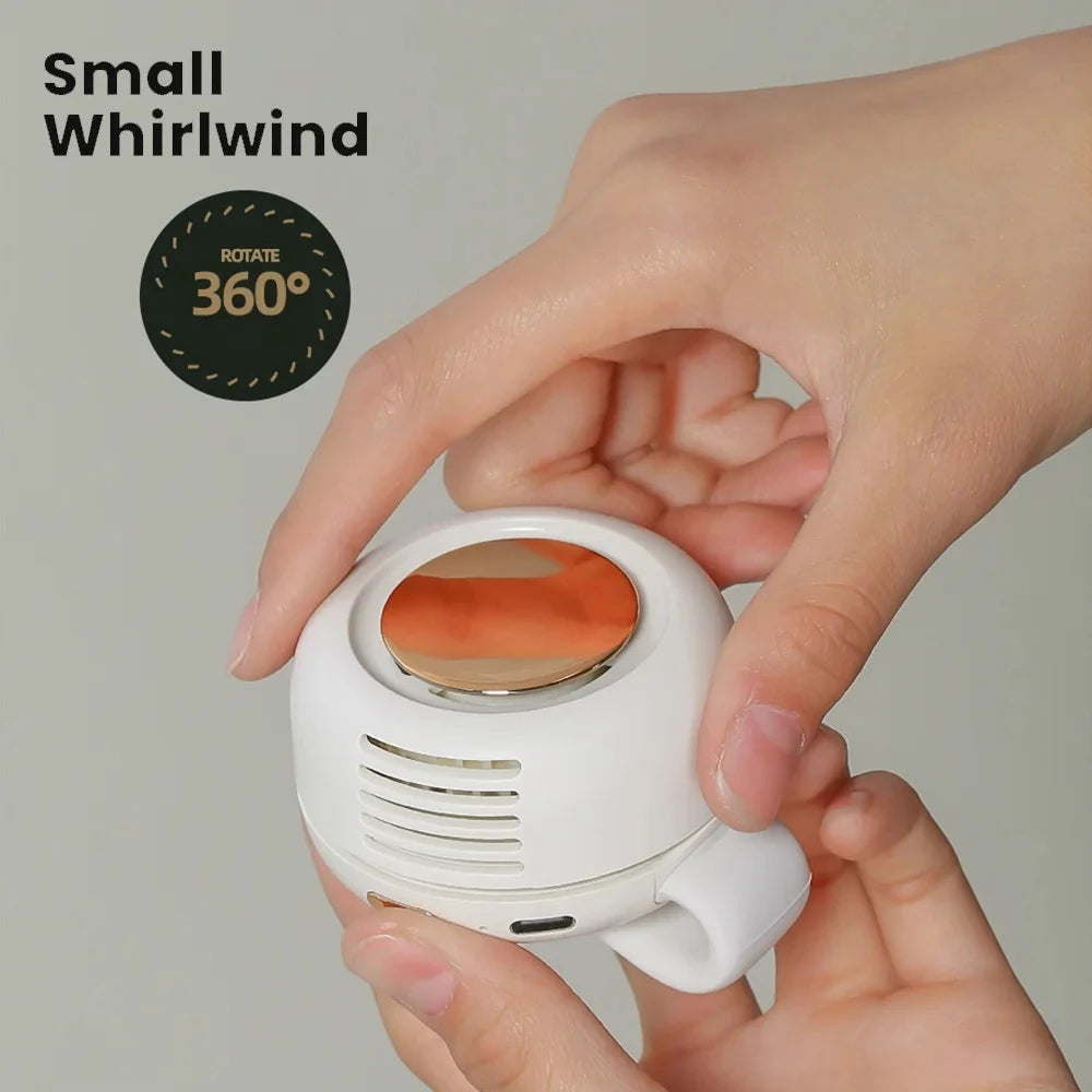 Portable Silent Mini Bladeless Electric Fan Adjustable 3-speed Suspended Waist Fans USB Rechargeable Rotating Boyfriend Gift