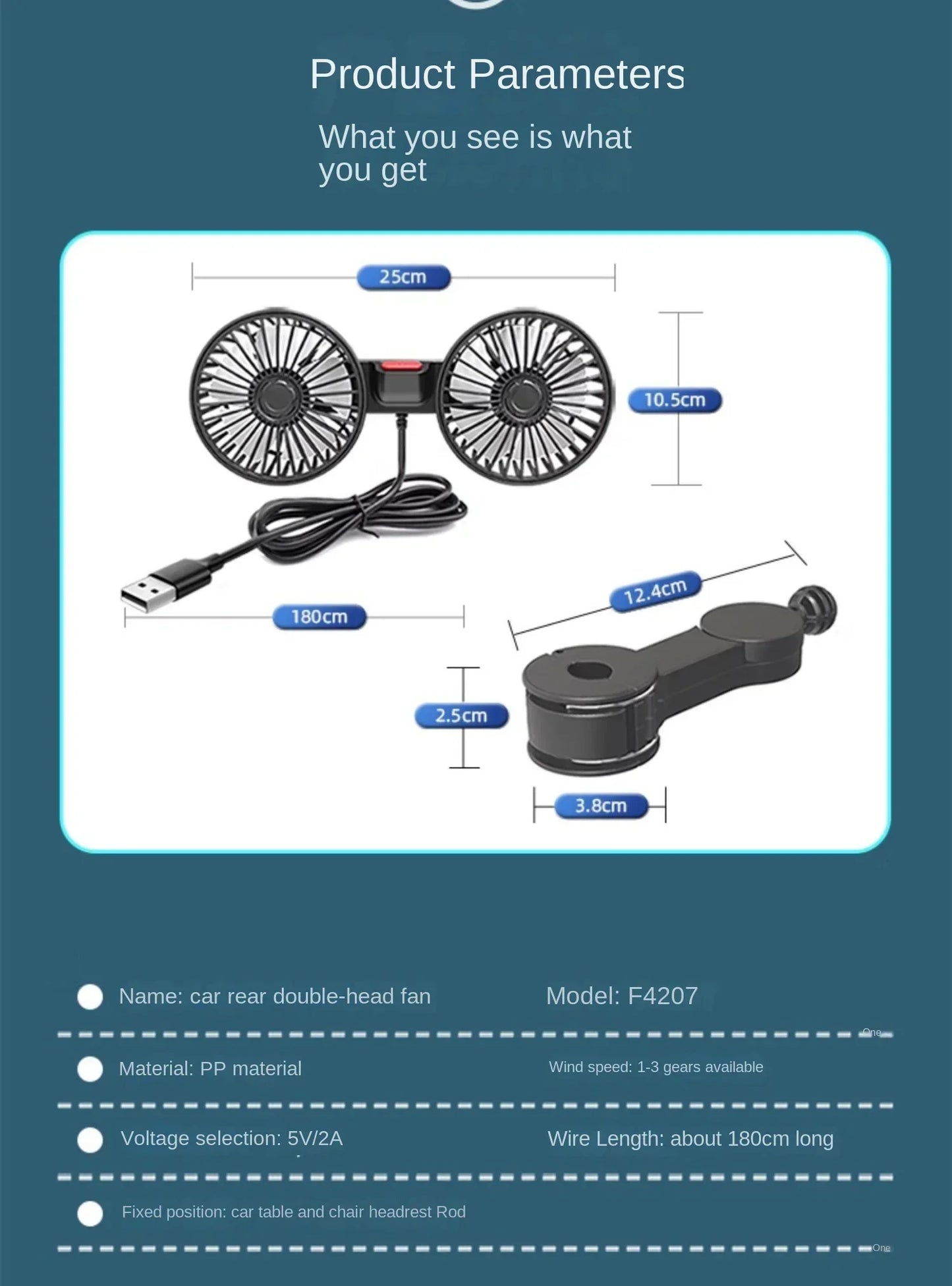 Car Seat Back Cooling Fan USB Charge Dual Head Fan 360 Degree Rotation Portable Cooler 3-Speed Super Wind Car Accessories