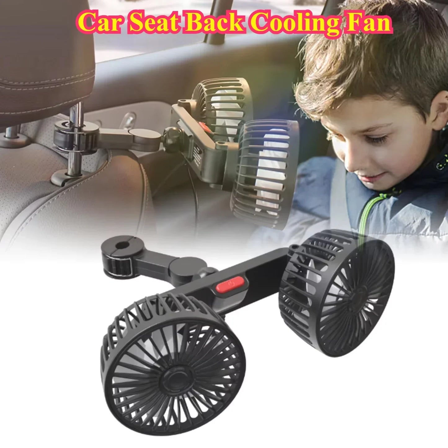 Car Seat Back Cooling Fan USB Charge Dual Head Fan 360 Degree Rotation Portable Cooler 3-Speed Super Wind Car Accessories