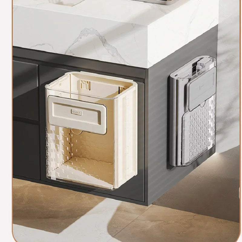 Kitchen Foldable Wall Mounted Waste Bins No-Punch Hanging Trash Can Large Capacity Wastebasket for Home Cabinet Storage Bucket