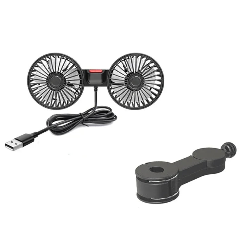 Car Seat Back Cooling Fan USB Charge Dual Head Fan 360 Degree Rotation Portable Cooler 3-Speed Super Wind Car Accessories