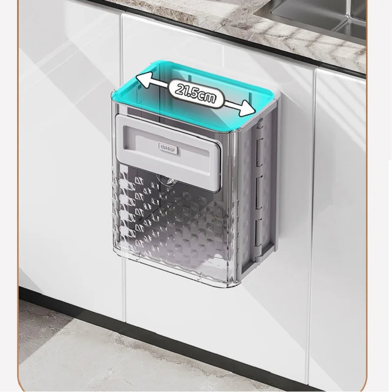 Kitchen Foldable Wall Mounted Waste Bins No-Punch Hanging Trash Can Large Capacity Wastebasket for Home Cabinet Storage Bucket
