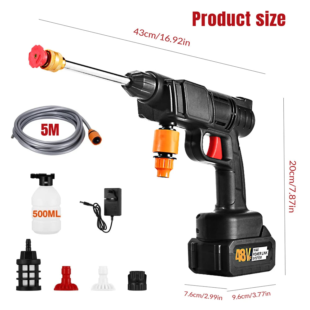 48Hv 30Bar Cordless High Pressure Car Washer Spray Water Gun 10000mAh Lithium Battery Household Electric Car Wash Machine