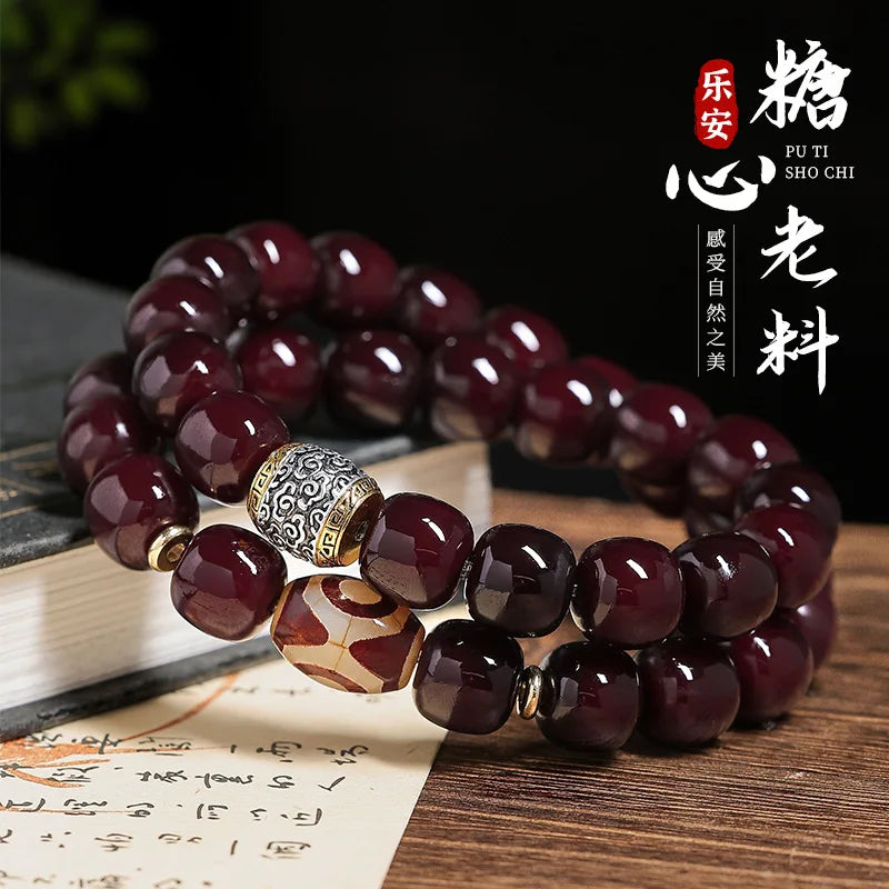 Old Natural Bodhi Root Beads 2 Layers Bracelet for Women Men Buddhist Buddha Mala Prayer Wood Hand Reduce Pressure Jewelry