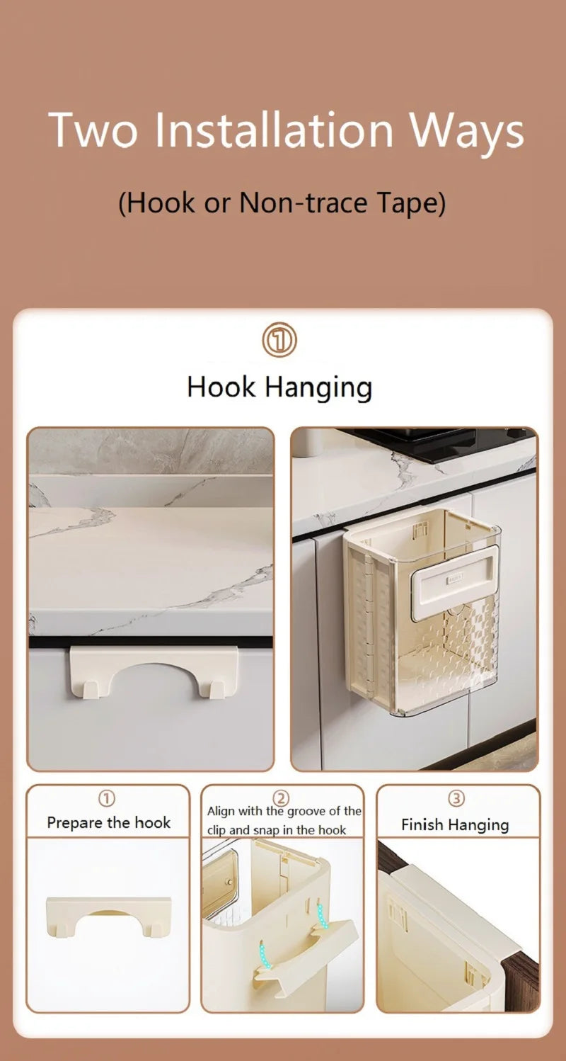 Kitchen Foldable Wall Mounted Waste Bins No-Punch Hanging Trash Can Large Capacity Wastebasket for Home Cabinet Storage Bucket