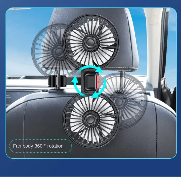 Car Seat Back Cooling Fan USB Charge Dual Head Fan 360 Degree Rotation Portable Cooler 3-Speed Super Wind Car Accessories