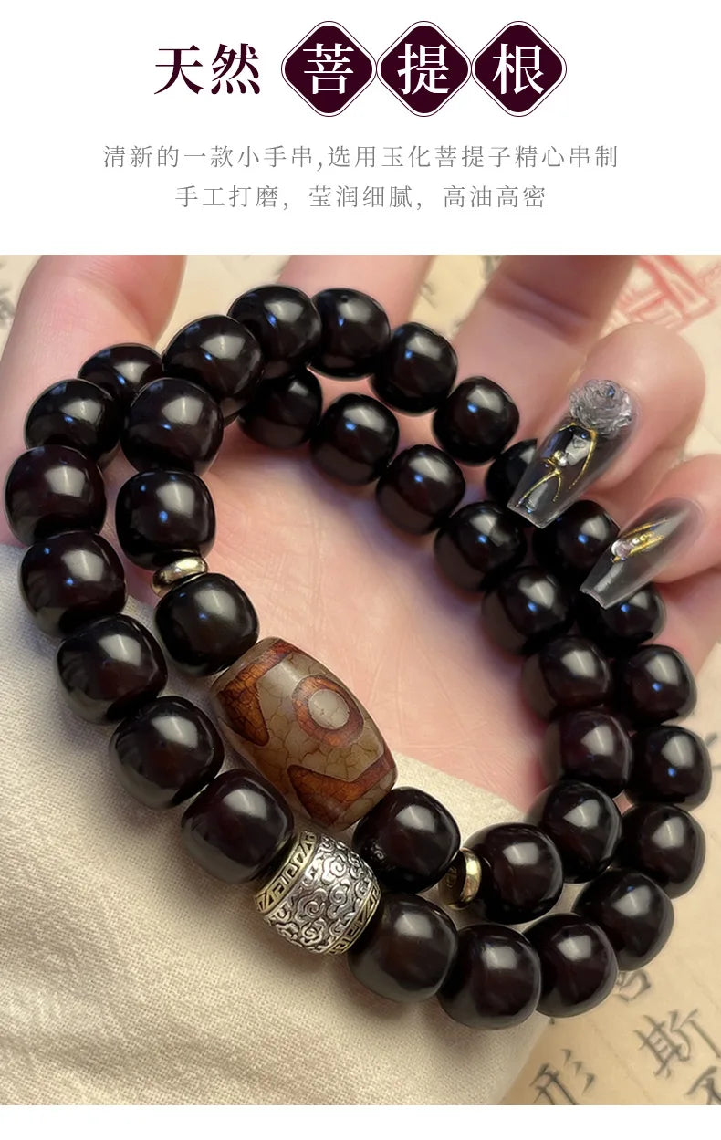 Old Natural Bodhi Root Beads 2 Layers Bracelet for Women Men Buddhist Buddha Mala Prayer Wood Hand Reduce Pressure Jewelry