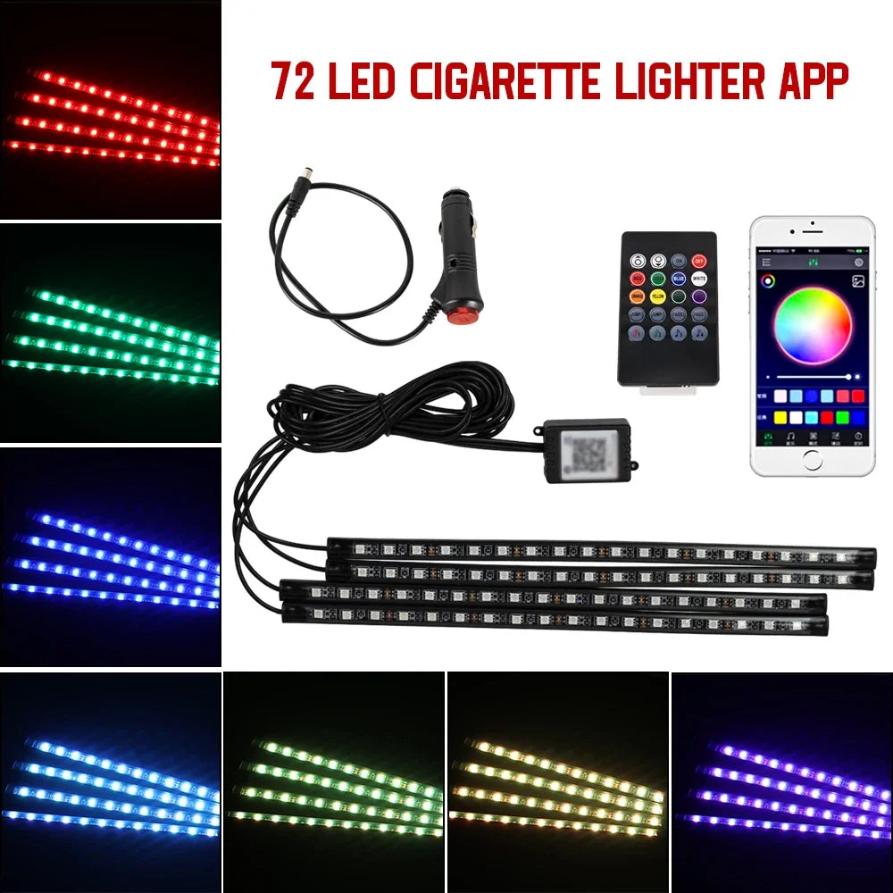 Neon Led Strip Car Interior Lighting Ambient Lights With USB Cigarette Lighter Backlight Music Control Auto Decoration Lights