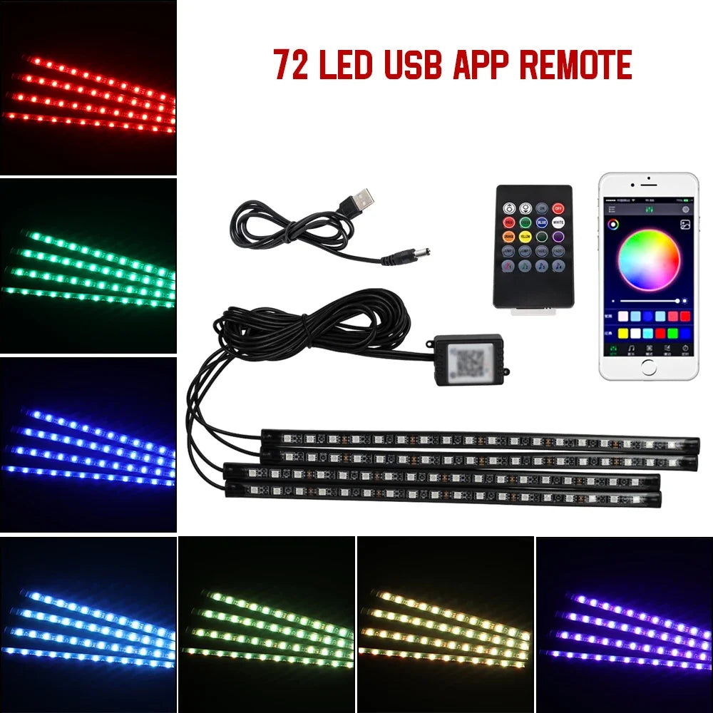 Neon Led Strip Car Interior Lighting Ambient Lights With USB Cigarette Lighter Backlight Music Control Auto Decoration Lights