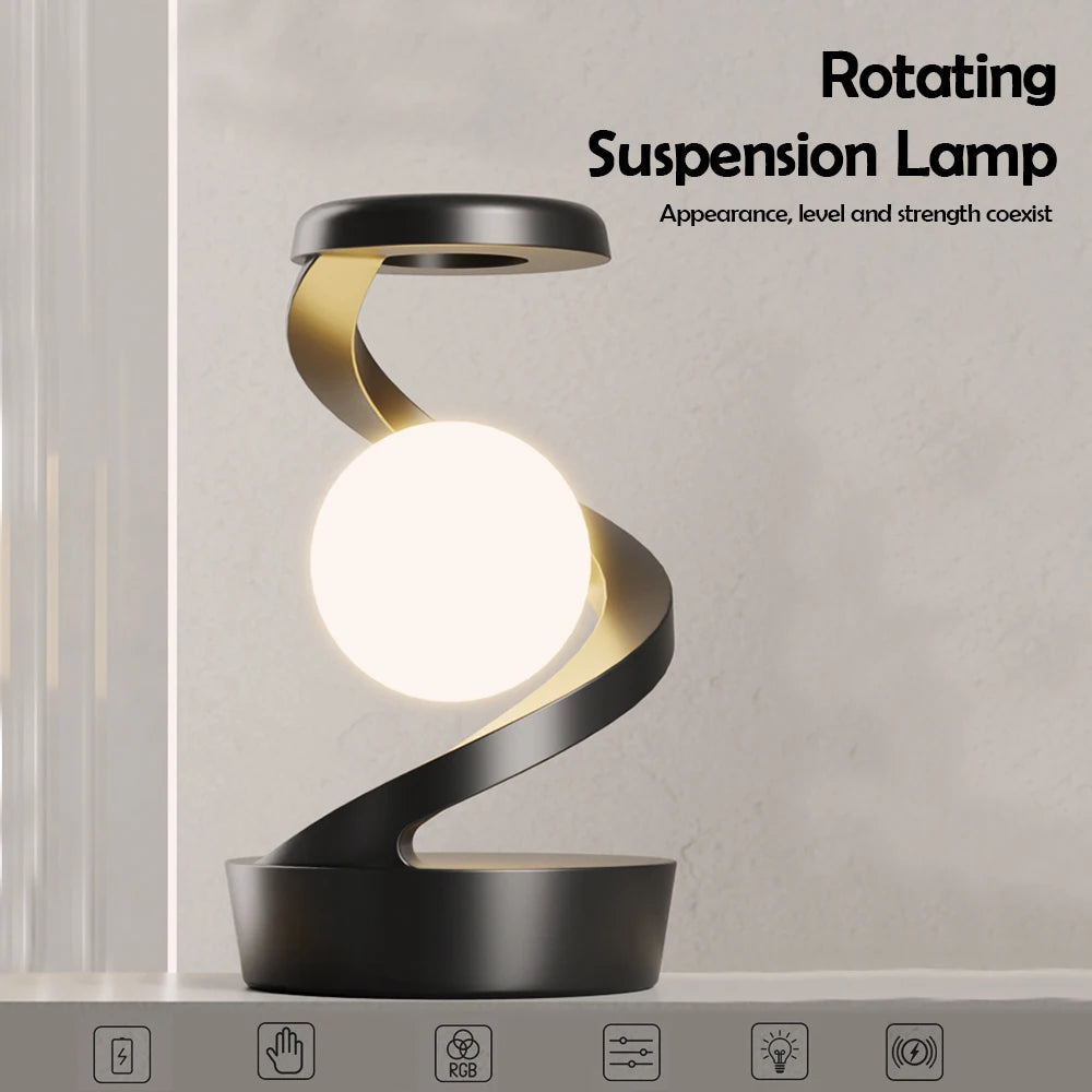 LED 360° Rotating Night Light With Wireless Charger Cordless Desk Lamp Rechargeable LED Levitating Night Light For Living Room