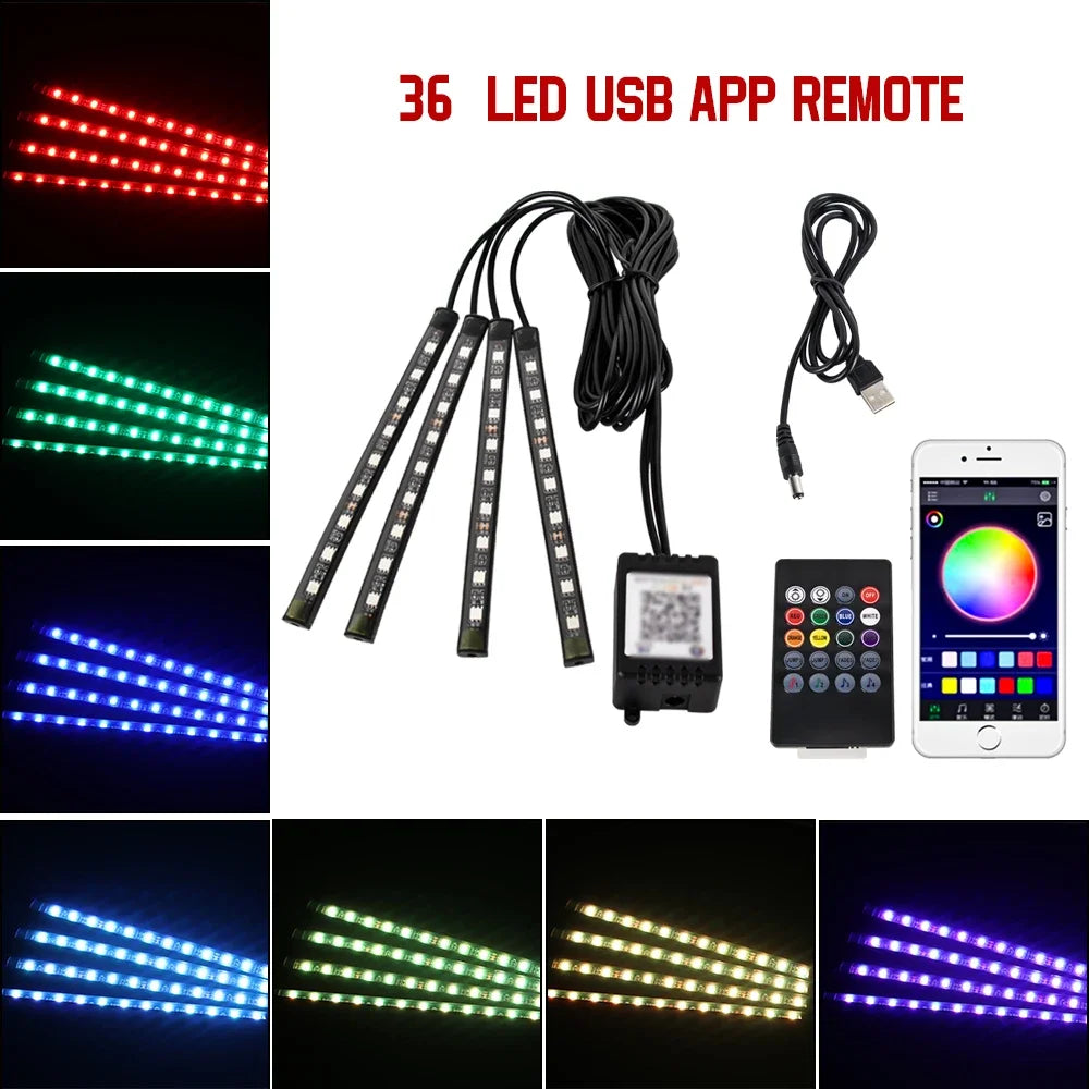 Neon Led Strip Car Interior Lighting Ambient Lights With USB Cigarette Lighter Backlight Music Control Auto Decoration Lights