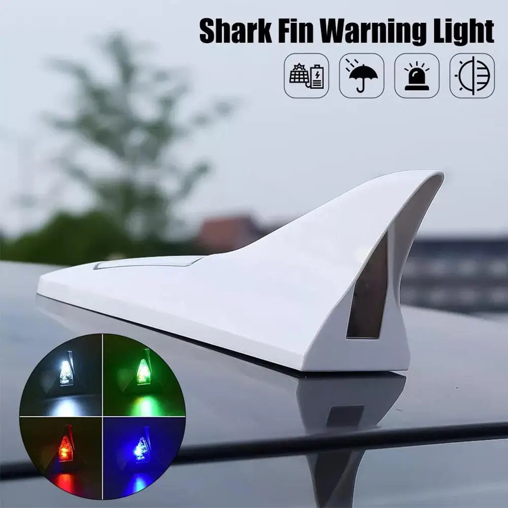 2024 New Universal Auto Car Led Warning Lamp Solar Powered Shark Fin Antenna Decorative Warning Signal Tail Light