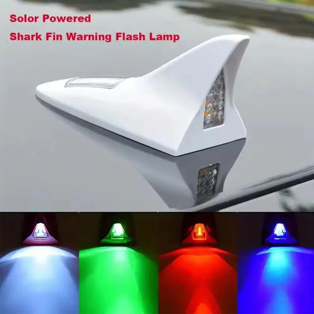 2024 New Universal Auto Car Led Warning Lamp Solar Powered Shark Fin Antenna Decorative Warning Signal Tail Light