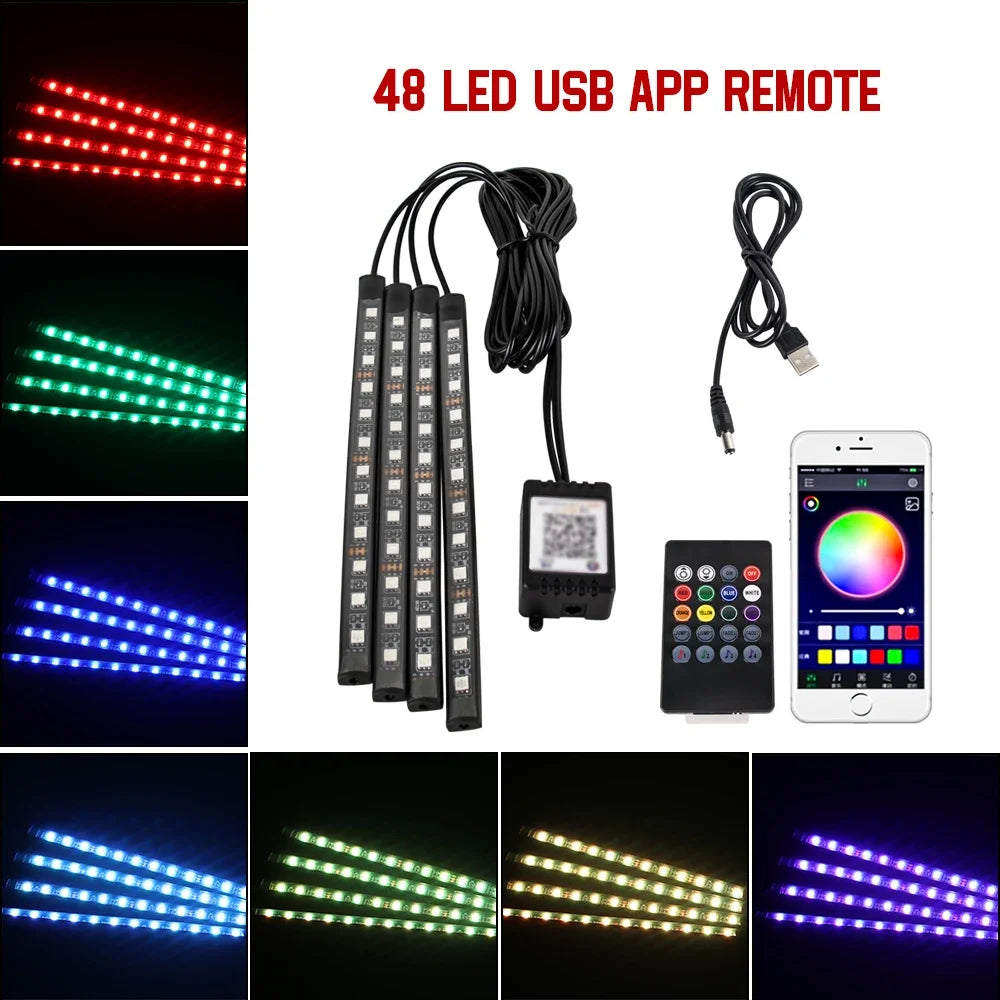 Neon Led Strip Car Interior Lighting Ambient Lights With USB Cigarette Lighter Backlight Music Control Auto Decoration Lights