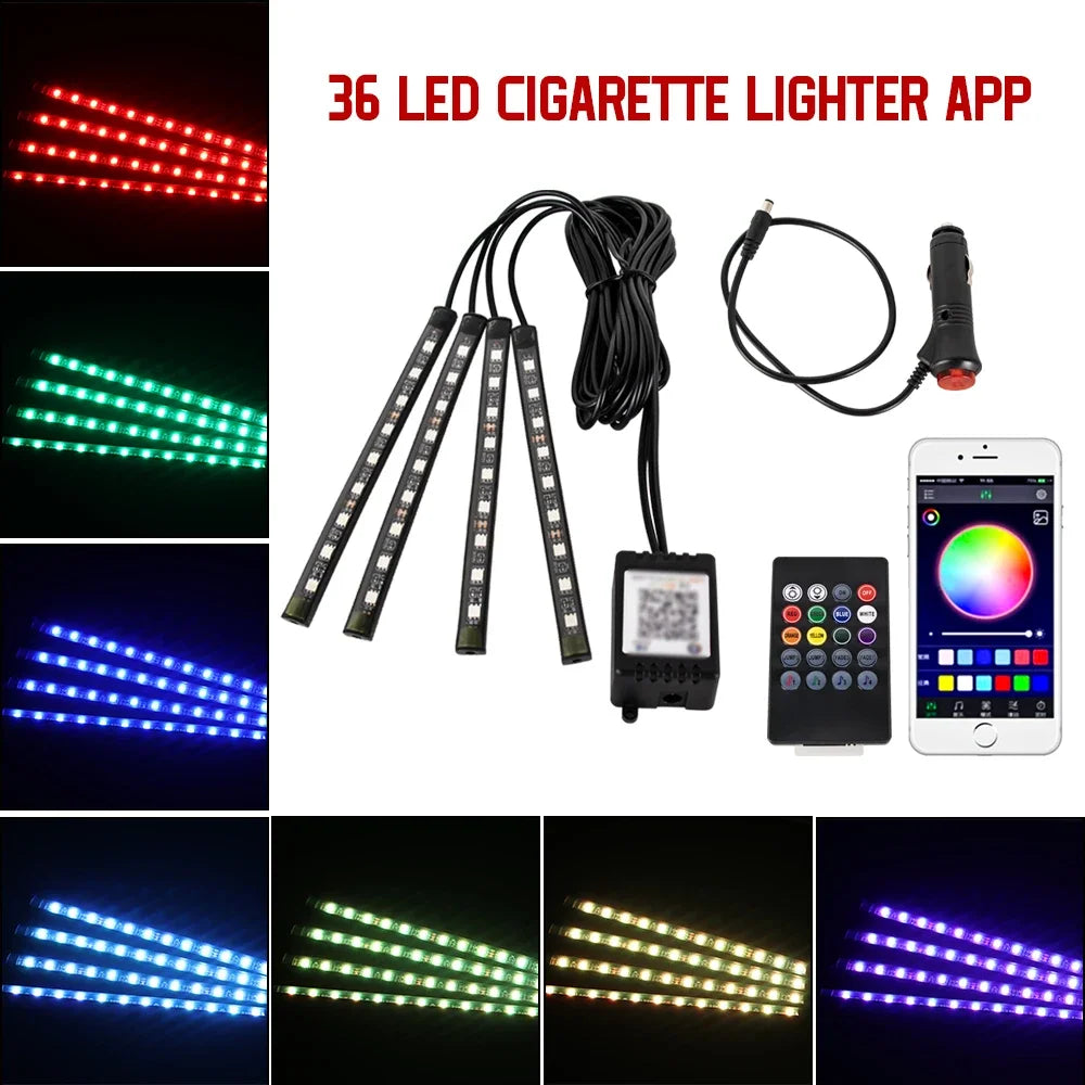 Neon Led Strip Car Interior Lighting Ambient Lights With USB Cigarette Lighter Backlight Music Control Auto Decoration Lights