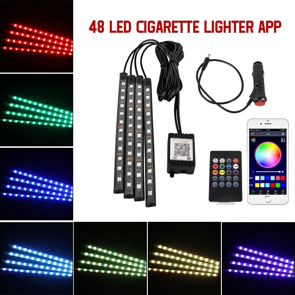 Neon Led Strip Car Interior Lighting Ambient Lights With USB Cigarette Lighter Backlight Music Control Auto Decoration Lights