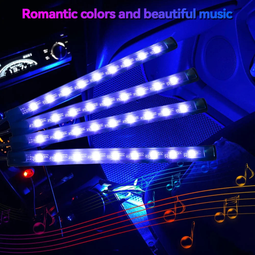 Neon Led Strip Car Interior Lighting Ambient Lights With USB Cigarette Lighter Backlight Music Control Auto Decoration Lights